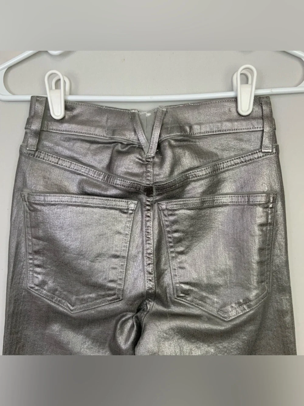 Veronica Beard Sz‎ 24 Metallic Silver Coated Carson Ankle Flare High Rise Jeans